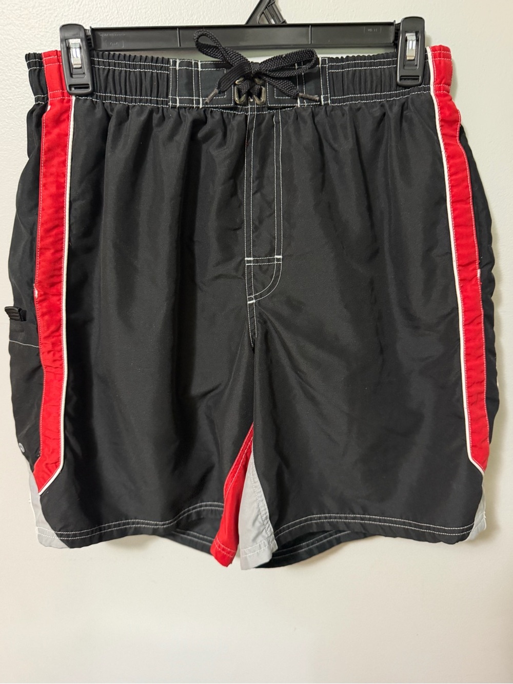 Speedo Board Shorts Mens XL Black Red Embroidered Swim Trunks Y2K